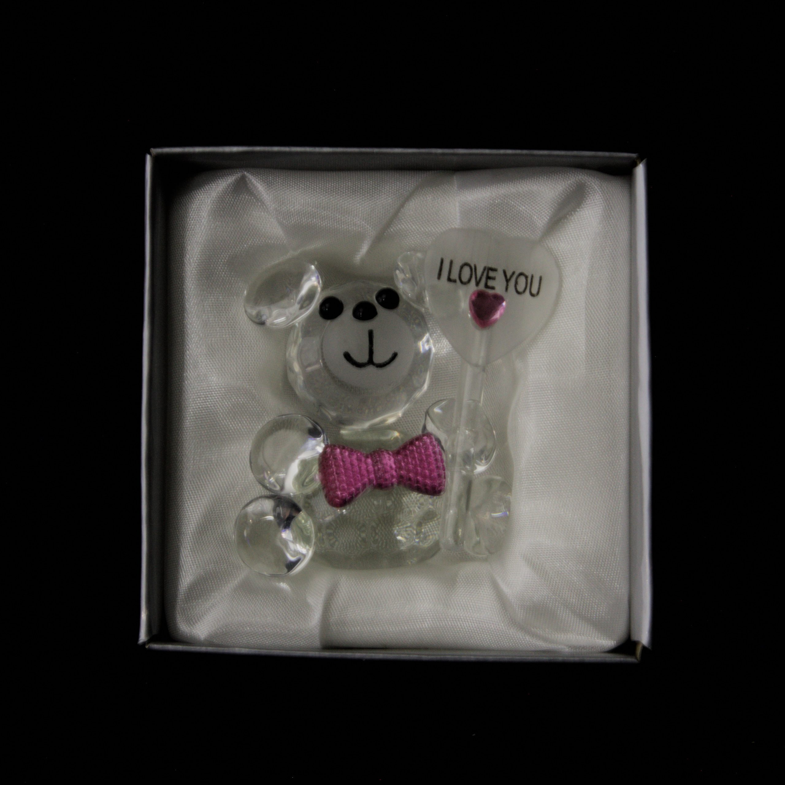 Glass Teddy Bear with “I Love You” Heart – Romantic Gift in Elegant Box