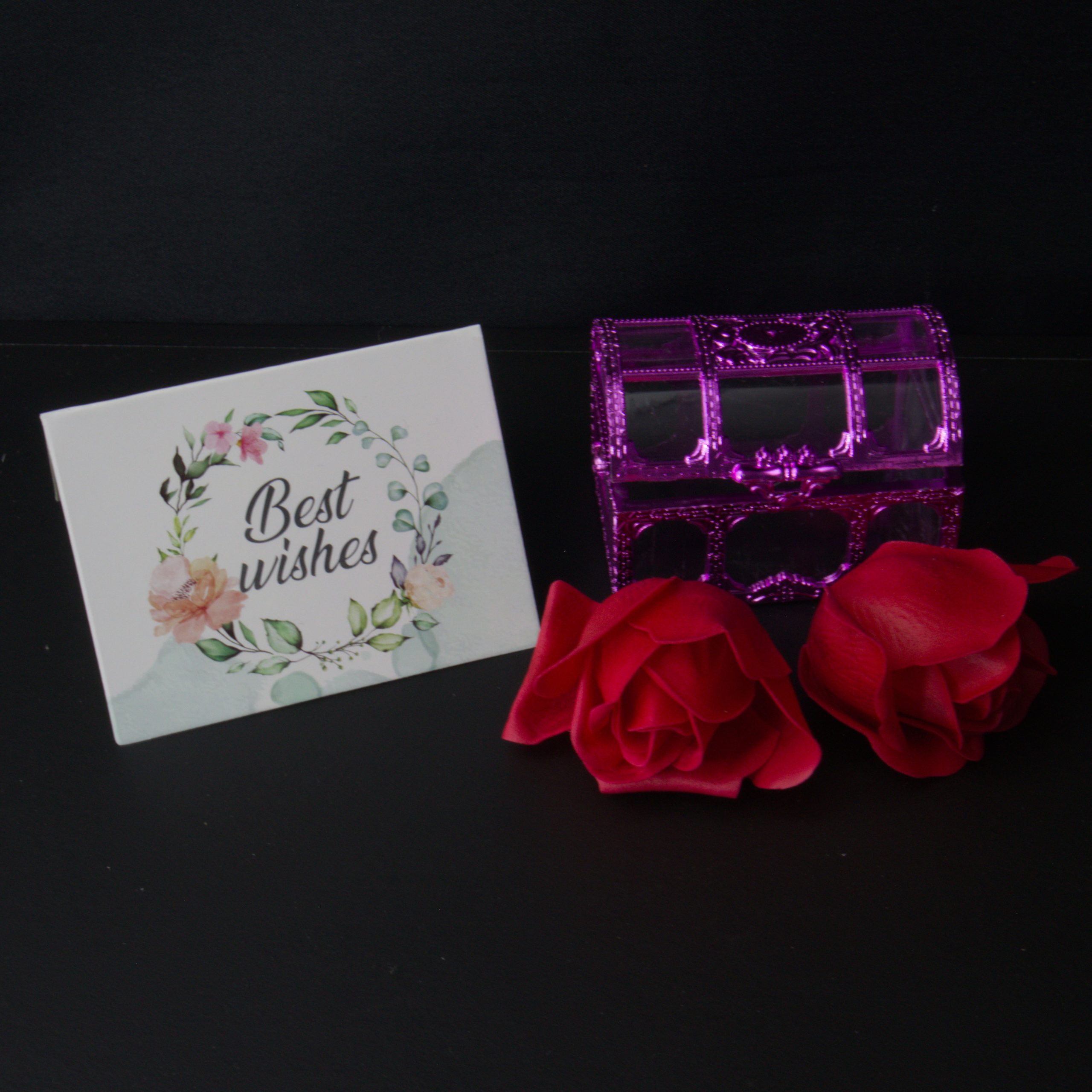 Butterfly Gift Box with Decorative Chest, Roses & “Best Wishes” Card